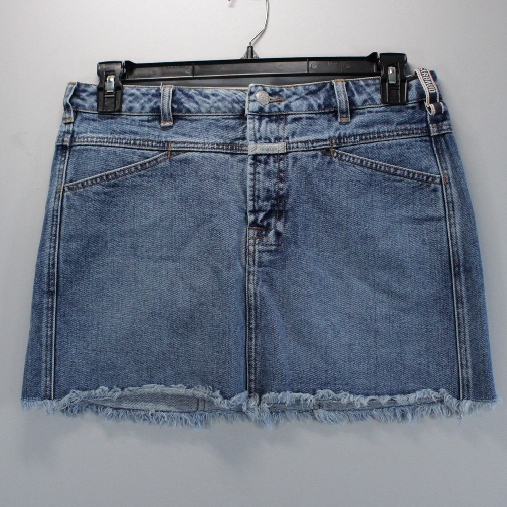Marithe Francois Girbaud Denim Mini Skirt Size 30 Medium Wash Frayed Hem Skirt